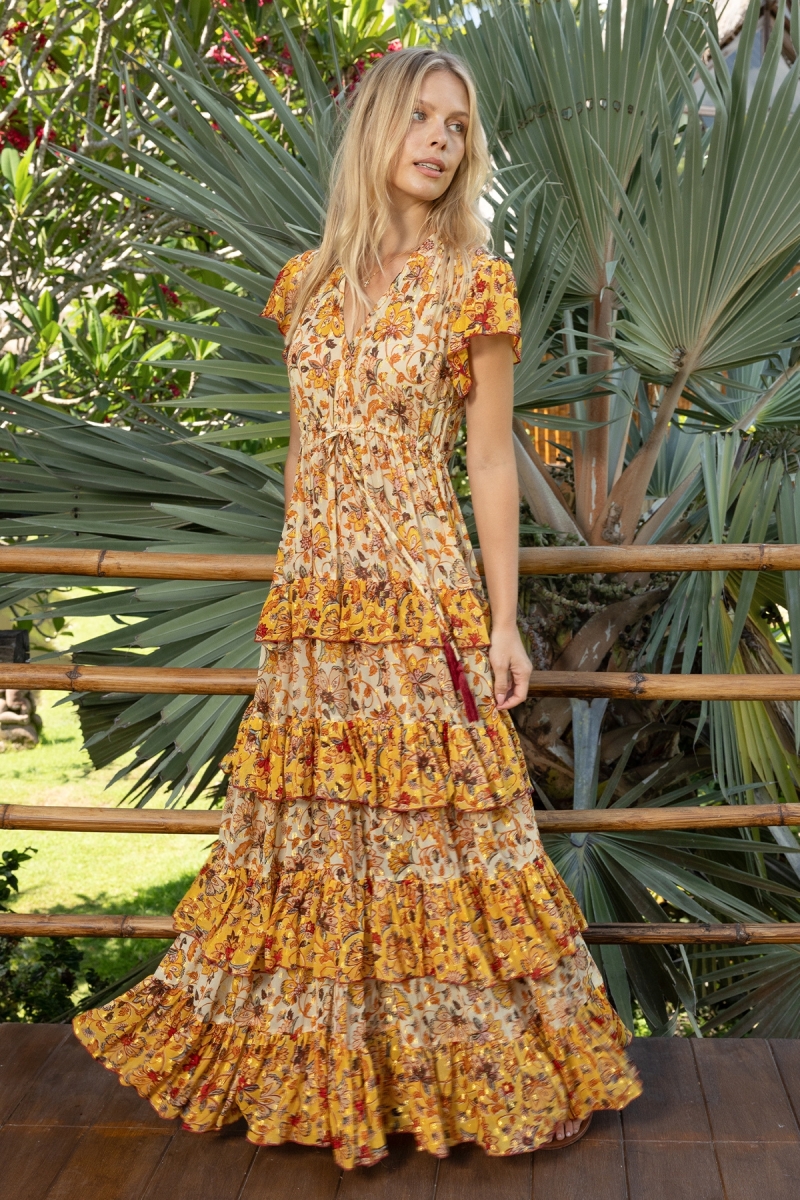 Vestido largo Raya - Enlace para atar - Volantes aireados - Motivos florales - Miss June Paris - 2
