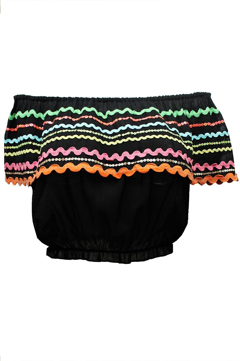 Top BLOOM – Hombros descubiertos – Manga corta – Algodón bohemio – Miss June Paris – 4