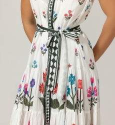 Miri Long Dress - 100% Cotton Voile with Lace - Miss June Paris - 5