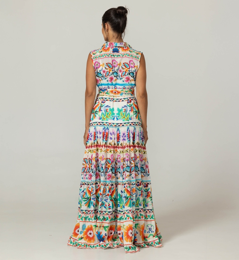 Neela Long Dress - 100% Cotton Voile with Lace - Miss June Paris - 4