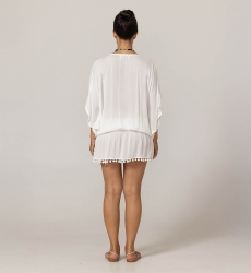 Vestido Curto Natalya: branca - peitoral decorado com pérolas em forma de tubo - rosa/neon - mini vestido - Miss June Paris - 4