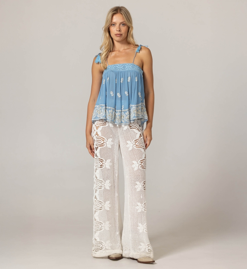 Tank Top Sunset - Embroidered Viscose Crêpe - Miss June Paris  - 3