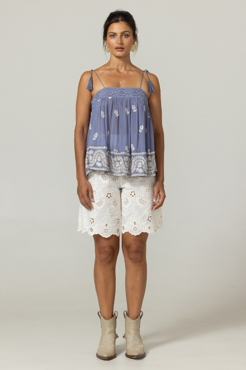 Camiseta Sin Mangas Sunset - Crêpe de Viscosa Bordado - Miss June Paris - 8