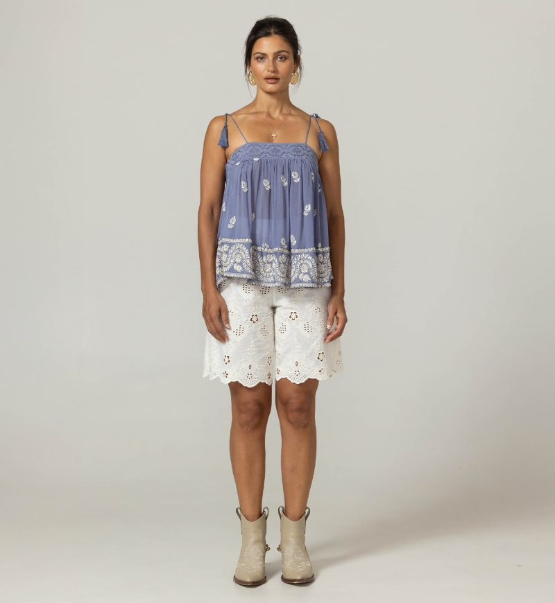 Camiseta Sin Mangas Sunset - Crêpe de Viscosa Bordado - Miss June Paris - 8