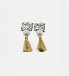 Java Drop Earrings – white/black/gold – lurex threads – bohemian look – Miss June Paris – 4