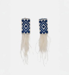 Flamingo Drop Earrings – white/blue – ostrich feathers – bohemian chic – Miss June Paris – 3