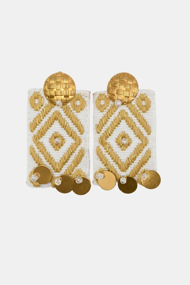 Blusing Drop Earrings – gold and white patterns – bohemian chic – Miss June Paris – 4