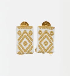 Blusing Drop Earrings – gold and white patterns – bohemian chic – Miss June Paris – 6