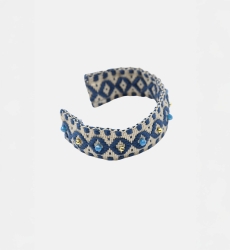 Pulseira tipo algema Riviera – Branco/Azul – Padrões geométricos – Contas douradas – Miss June Paris – 4