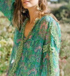 Tatum Blouse, Green or Beige, Lurex, Long Sleeve, Bohemian, Miss June Paris, 9
