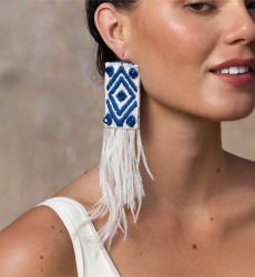 Flamingo Drop Earrings – white/blue – ostrich feathers – bohemian chic – Miss June Paris – 2