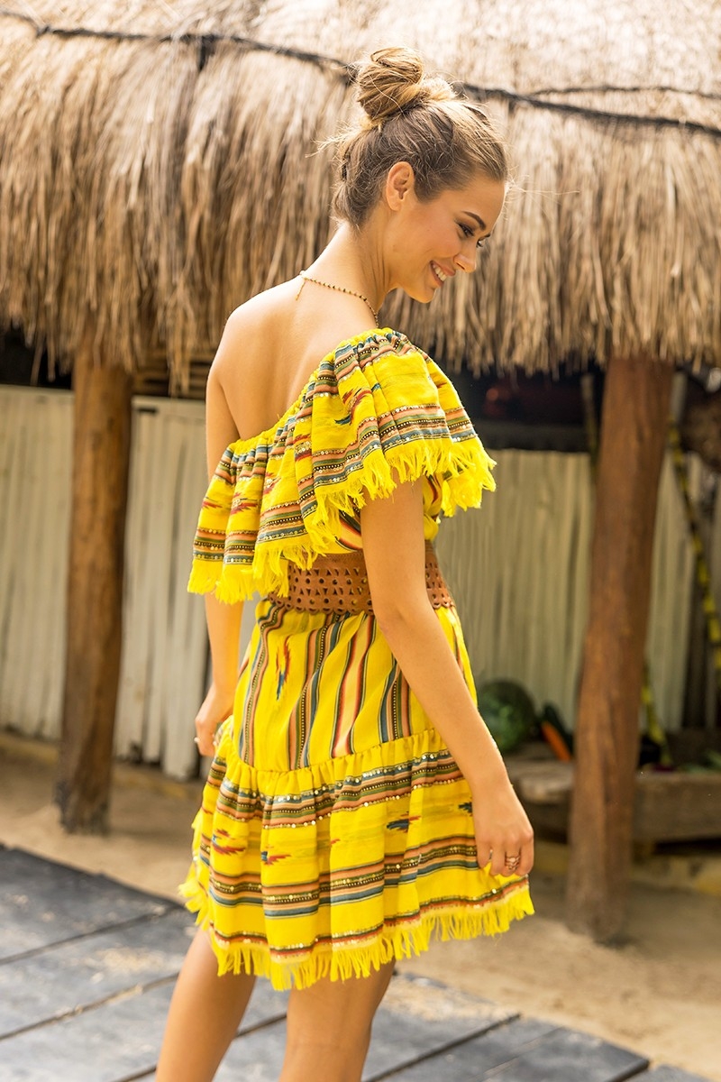 Vestido corto MALIBU – Hombros descubiertos – Manga corta – Bohemio – Algodón – Miss June Paris – 2