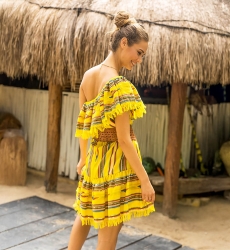 Vestido curto MALIBU – Ombros à mostra – Manga curta – Boêmio – Algodão – Miss June Paris – 2