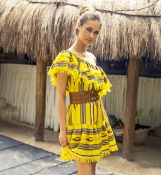 Vestido curto MALIBU – Ombros à mostra – Manga curta – Boêmio – Algodão – Miss June Paris – 1