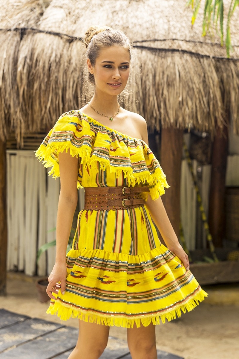 Vestido curto MALIBU – Ombros à mostra – Manga curta – Boêmio – Algodão – Miss June Paris – 3