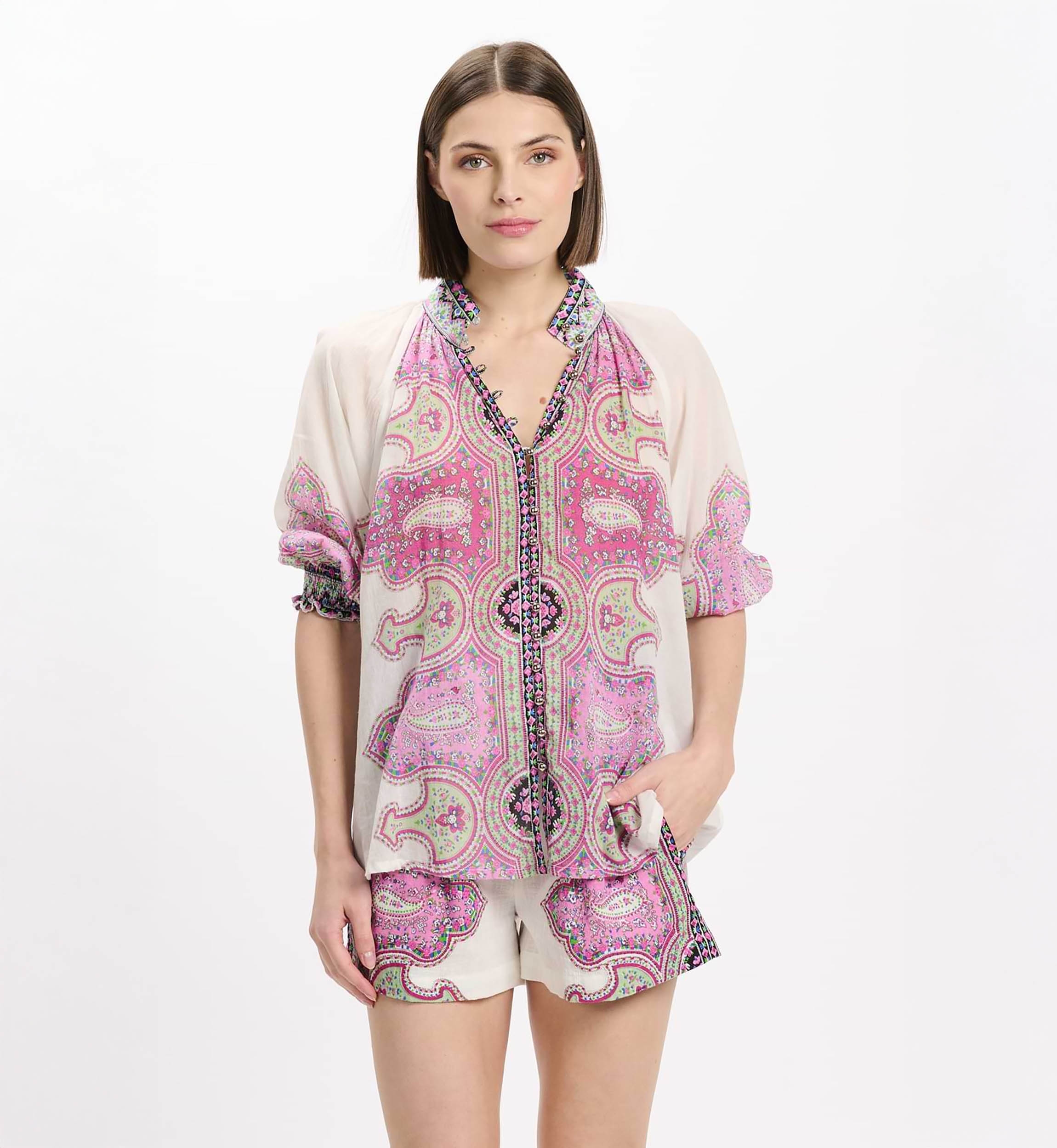 Dulce Shirt 3/4 sleeves, 100% printed cotton voile - Miss June Paris - 2