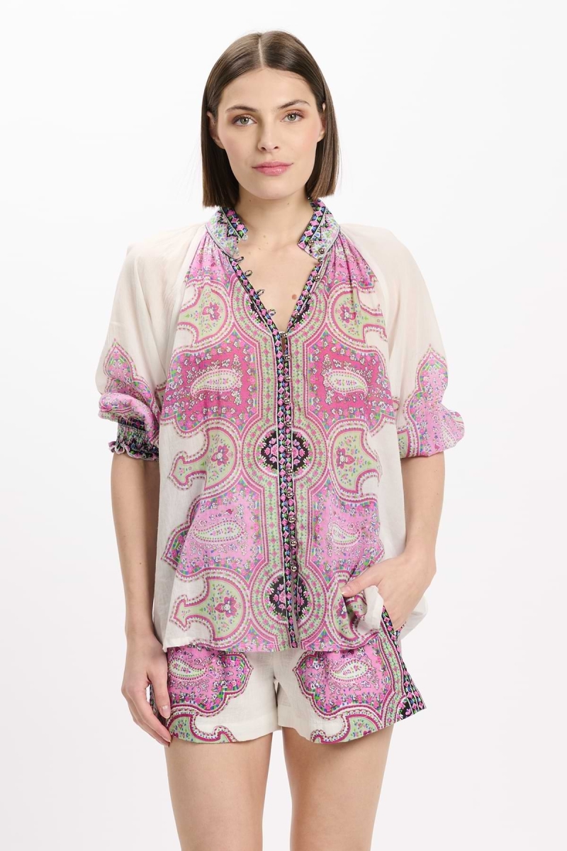 Camisa Dulce, mangas 3/4, voile 100% algodão estampado - Miss June Paris - 2