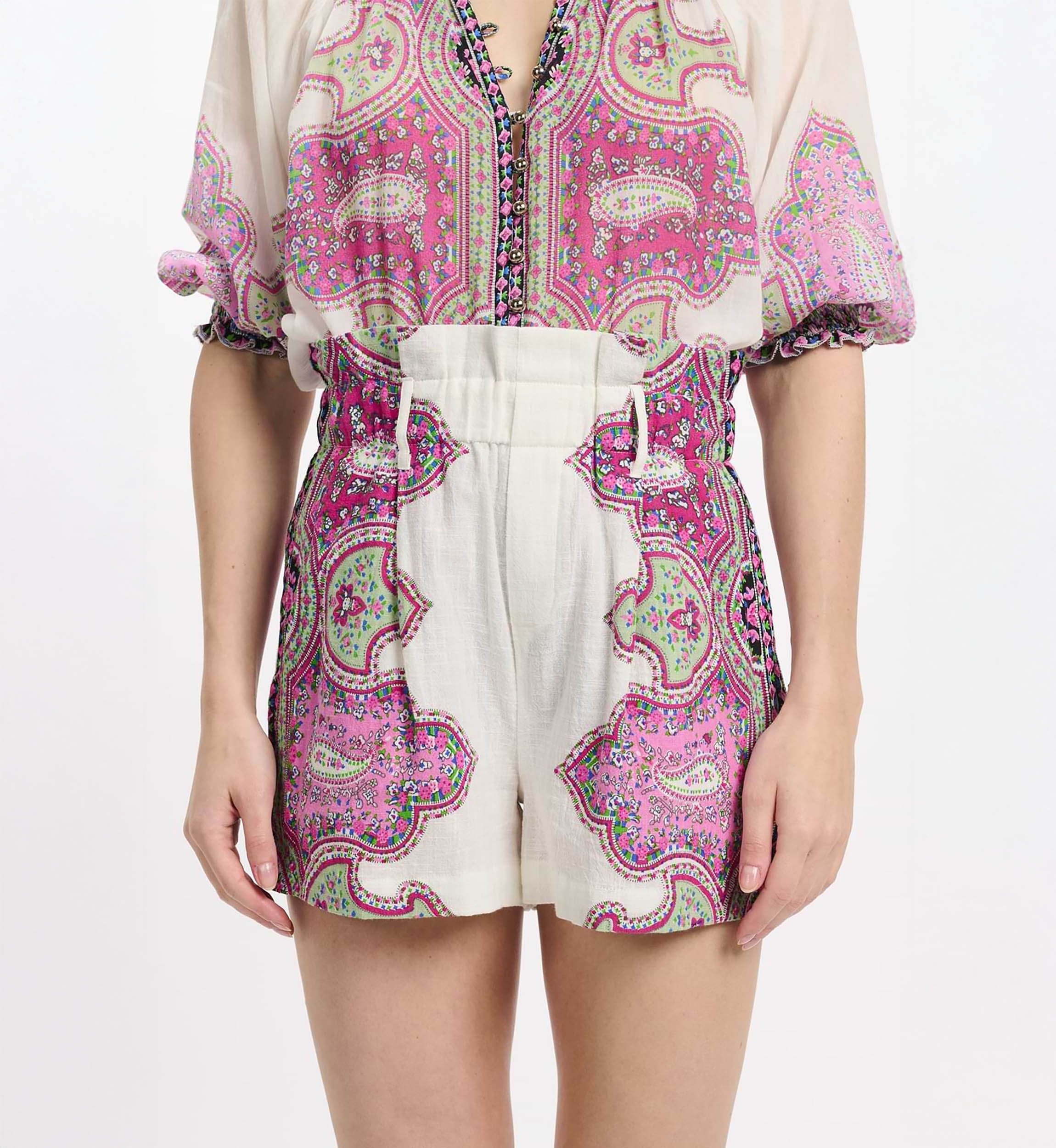 Short Noema – Printed Slub Cotton Shorts with Pockets, 100% Cotton - Miss June Paris - 2