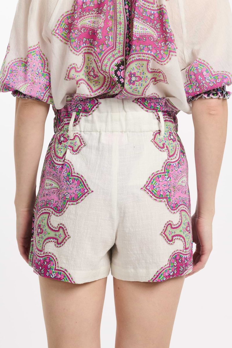 Calções curtos Noema com bolsos, 100% algodão com estampado slub - Miss June Paris - 4
