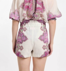 Calções curtos Noema com bolsos, 100% algodão com estampado slub - Miss June Paris - 4
