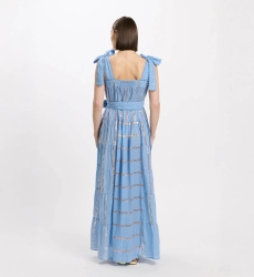 Vestido Aly – Vestido longo com alças e cinto a condizer, 100% algodão com lurex – Miss June Paris - 9