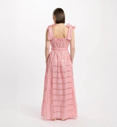 Vestido Aly – Vestido longo com alças e cinto a condizer, 100% algodão com lurex – Miss June Paris - 6
