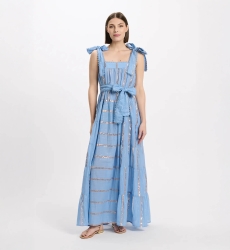 Vestido Aly – Vestido longo com alças e cinto a condizer, 100% algodão com lurex – Miss June Paris - 7