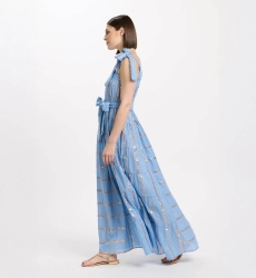 Vestido Aly – Vestido longo com alças e cinto a condizer, 100% algodão com lurex – Miss June Paris - 10