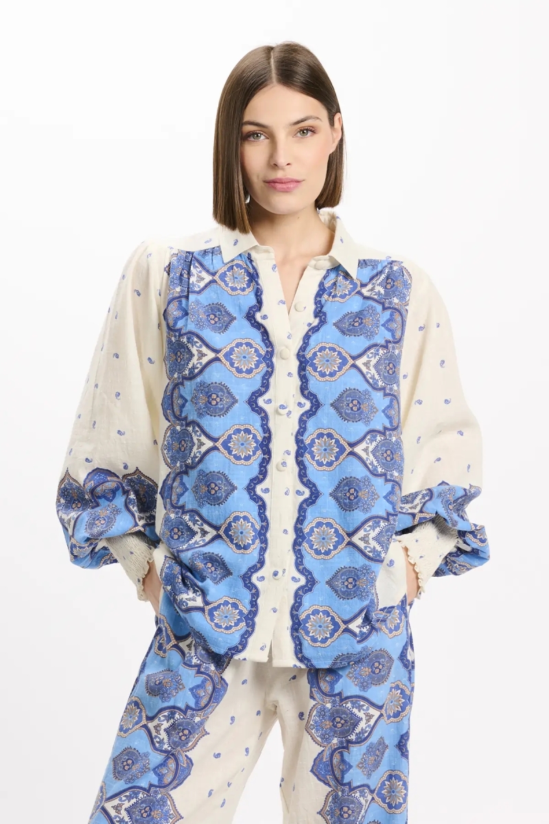 Camisa Viki – Camisa de mangas compridas, em algodão slub estampado, 100% algodão – Miss June Paris - 4