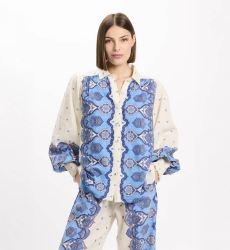 Camisa Viki – Camisa de mangas compridas, em algodão slub estampado, 100% algodão – Miss June Paris - 4