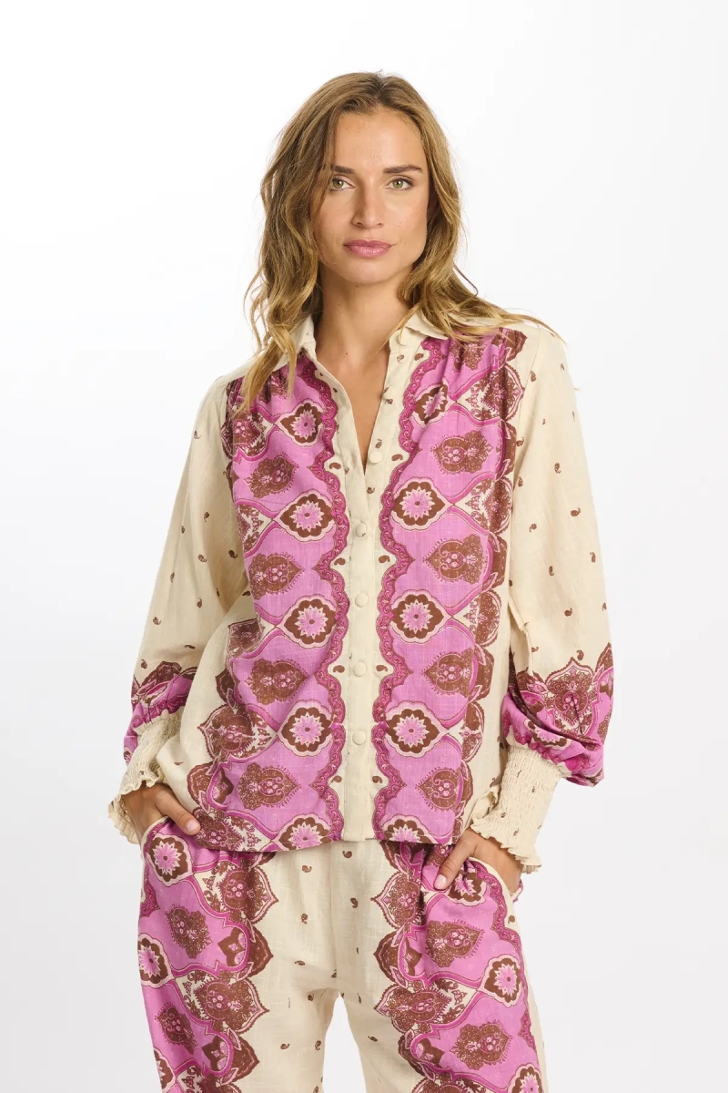 Camisa Viki – Camisa de mangas compridas, em algodão slub estampado, 100% algodão – Miss June Paris - 7