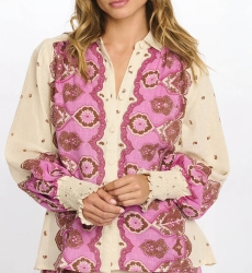 Camisa Viki – Camisa de mangas compridas, em algodão slub estampado, 100% algodão – Miss June Paris - 8