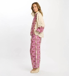 Calças Tais – Calças com bolsos, em algodão slub estampado, 100% algodão – Miss June Paris - 9