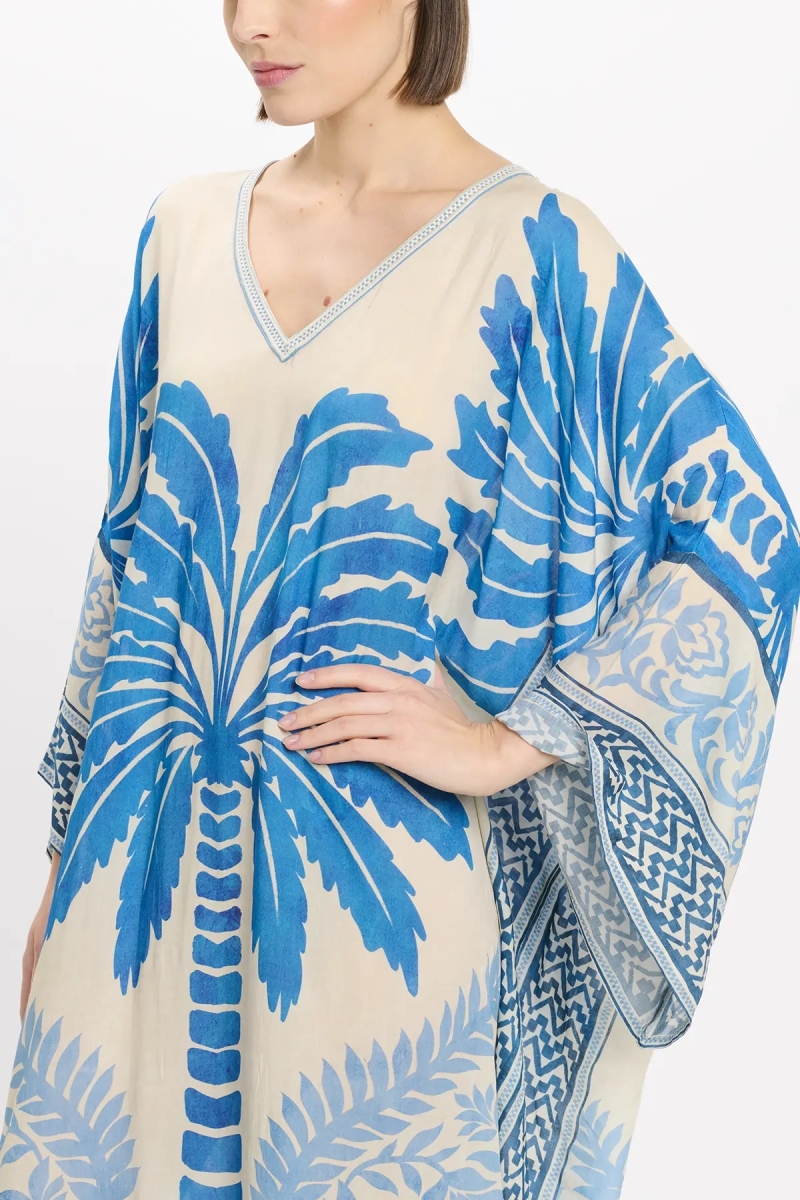 Kaftan Rhoda – Kaftan longo com mangas compridas, em modal estampado com bordados, 100% modal – Miss June Paris - 5