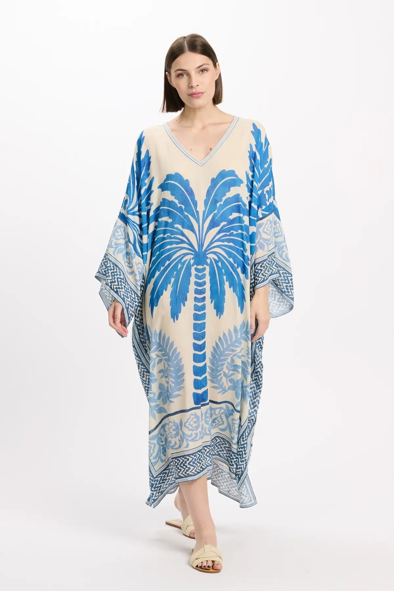 Kaftan Rhoda – Kaftan longo com mangas compridas, em modal estampado com bordados, 100% modal – Miss June Paris - 4