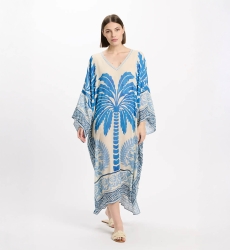 Kaftan Rhoda – Kaftan longo com mangas compridas, em modal estampado com bordados, 100% modal – Miss June Paris - 4