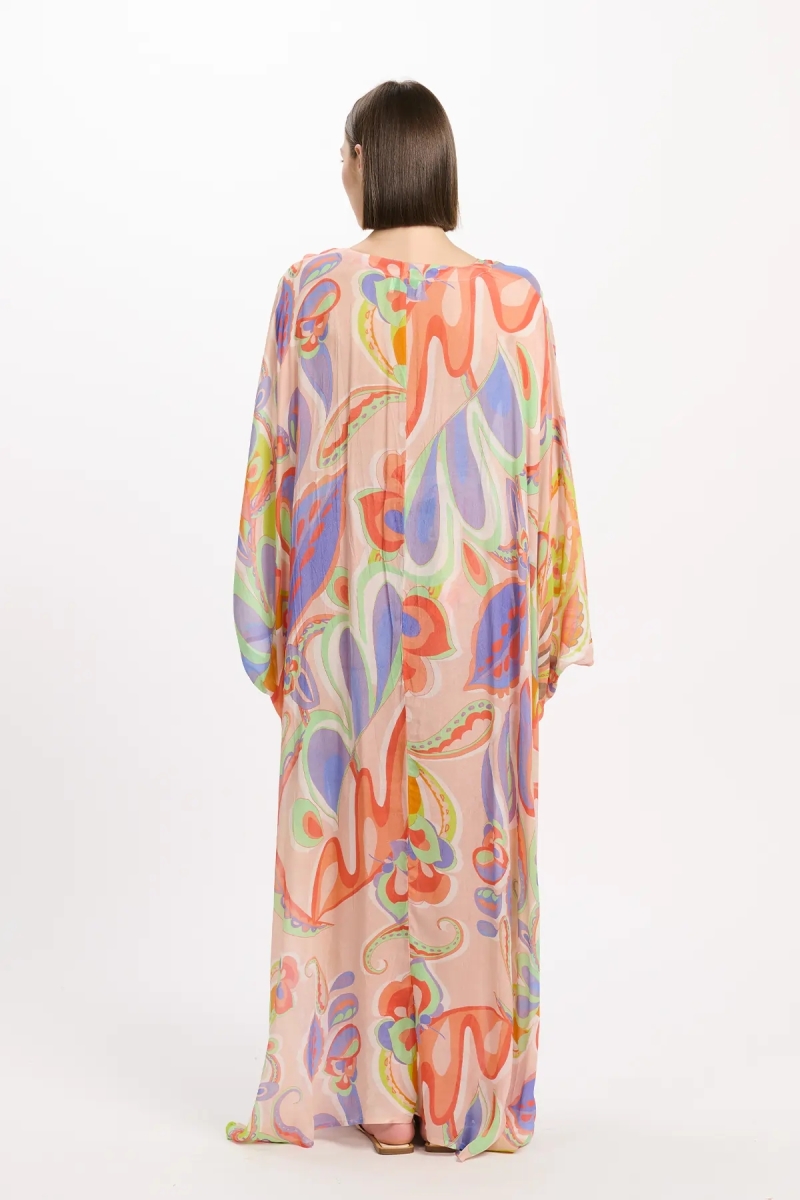 Kaftan Varda – Kaftan longo de mangas compridas com cinto interno, bordado em 100% rayon – Miss June Paris - 5