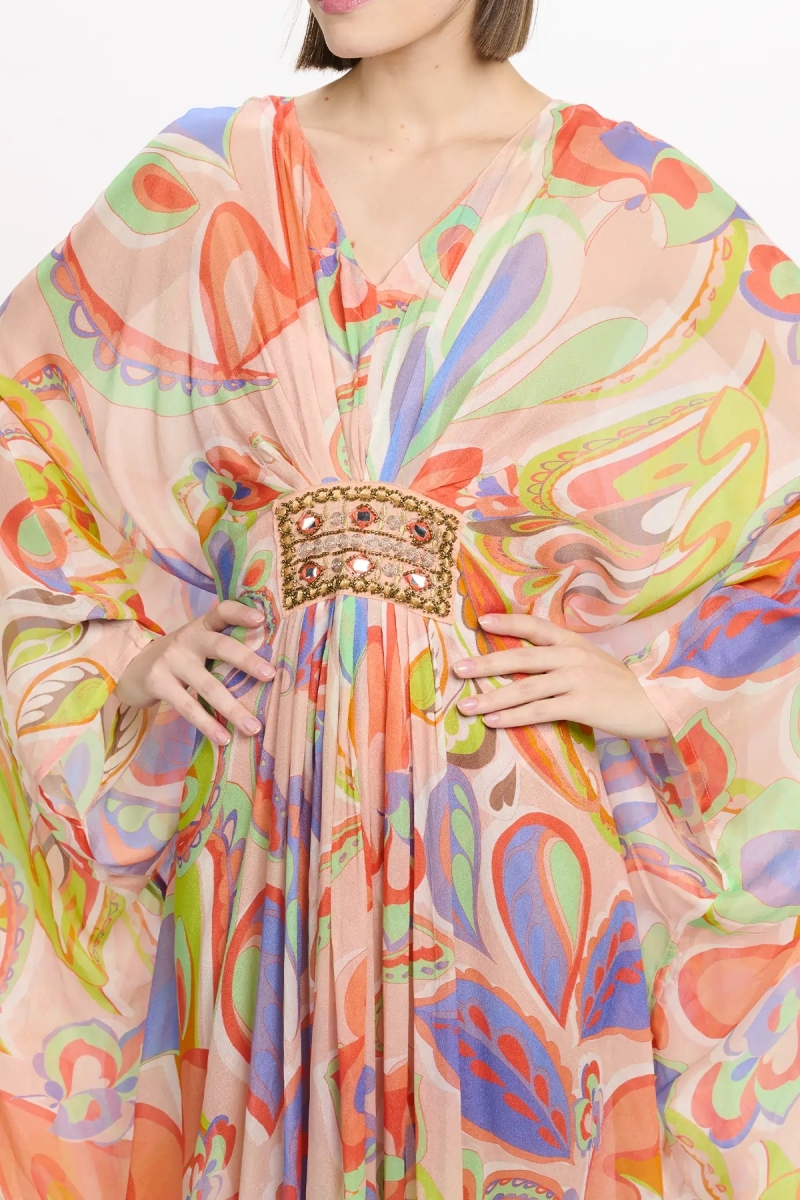 Kaftan Varda – Kaftan longo de mangas compridas com cinto interno, bordado em 100% rayon – Miss June Paris - 3