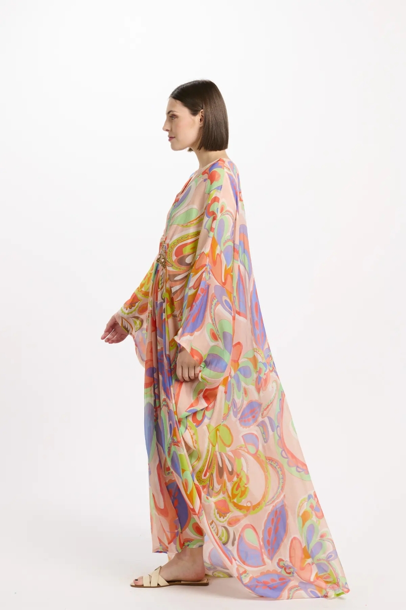 Kaftan Varda – Kaftan longo de mangas compridas com cinto interno, bordado em 100% rayon – Miss June Paris - 4