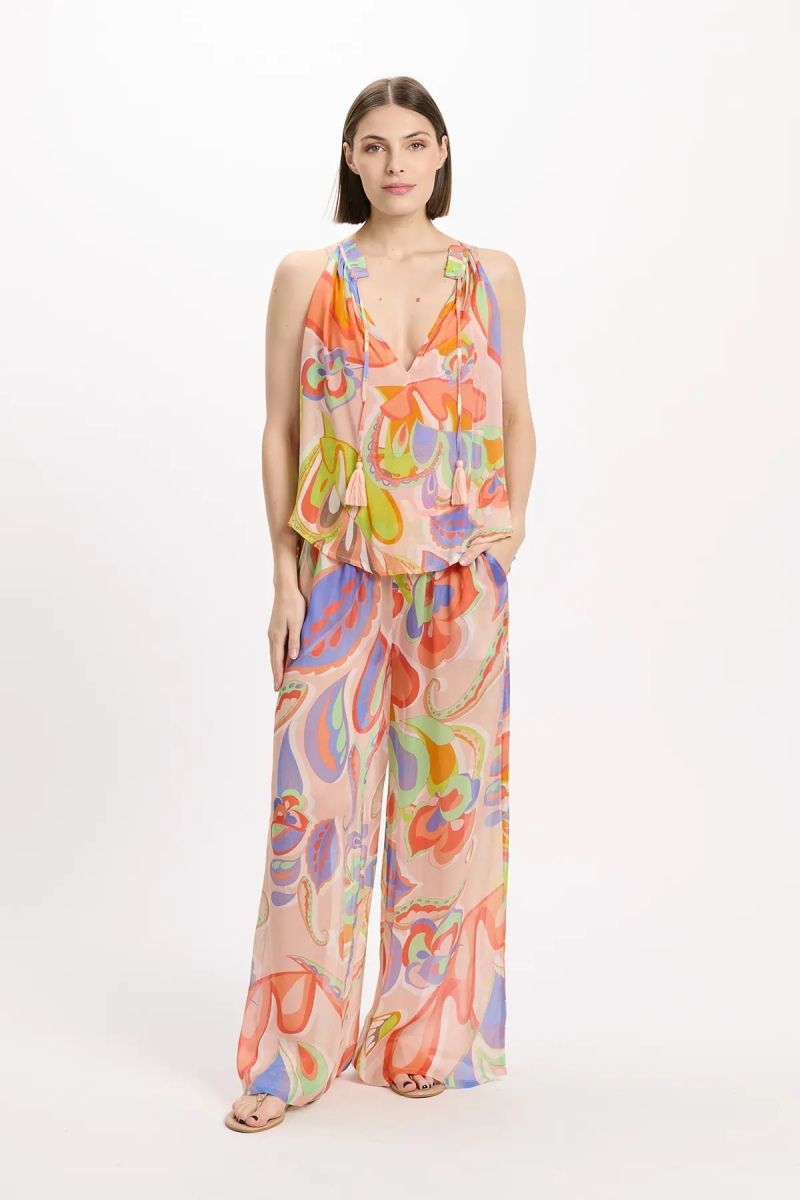 Calças Adira – Calças com bolsos, em rayon estampado, 100% rayon – Miss June Paris - 2