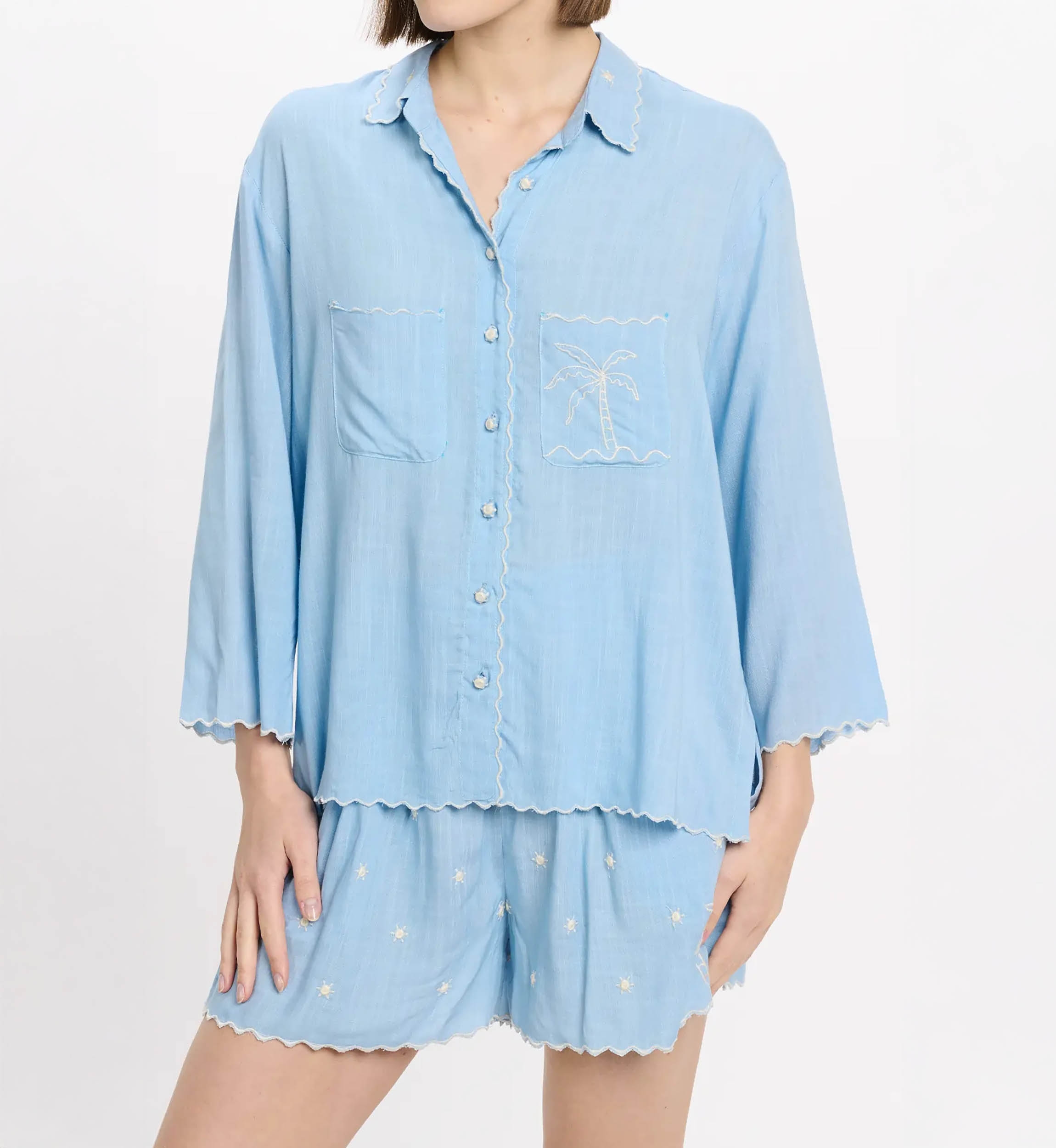Shirt Idalia 3/4 Sleeve Shirt, 100% rayon with embroidery - Miss June Paris - 5