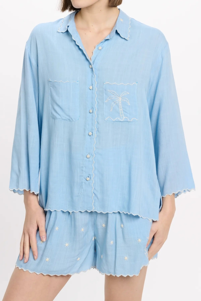 Camisa Idalia – Camisa com mangas 3/4, em rayon com bordados, 100% rayon – Miss June Paris - 5