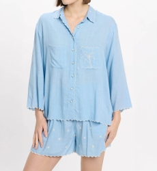 Camisa Idalia – Camisa com mangas 3/4, em rayon com bordados, 100% rayon – Miss June Paris - 5