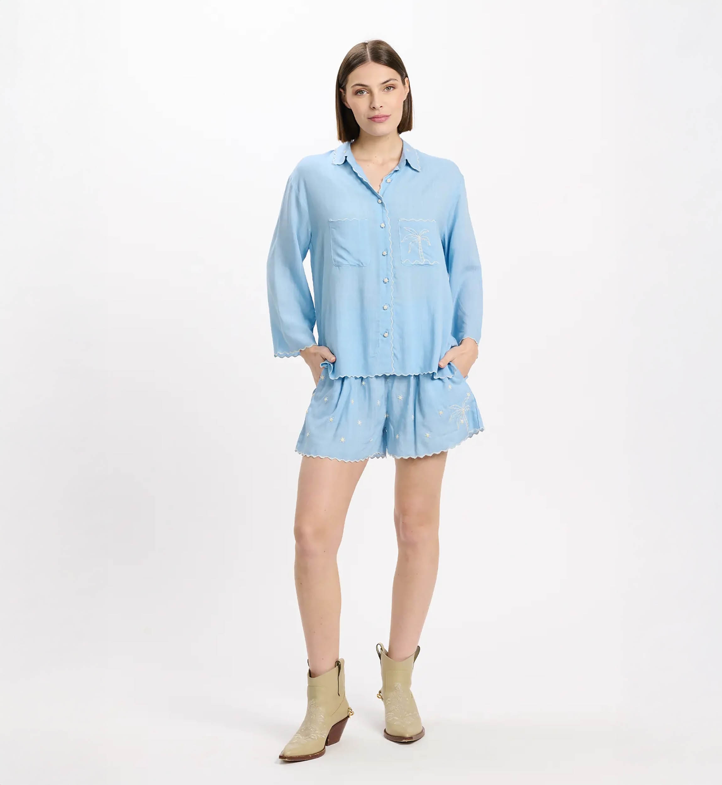 Shirt Idalia 3/4 Sleeve Shirt, 100% rayon with embroidery - Miss June Paris - 4