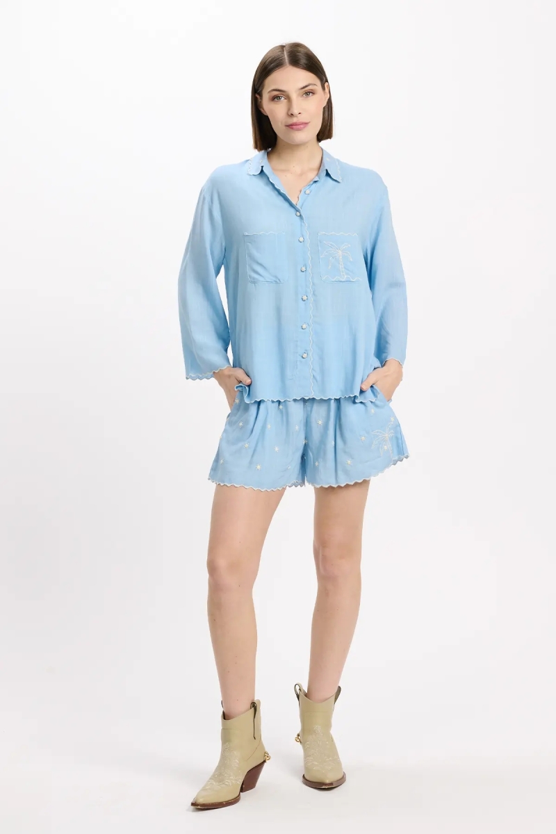 Camisa Idalia – Camisa com mangas 3/4, em rayon com bordados, 100% rayon – Miss June Paris - 4
