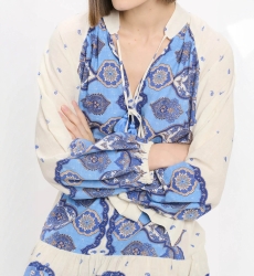 Dress Danae Short Dress With Long Sleeves and matching belt, 100% cotton printed - Miss June Paris - 5