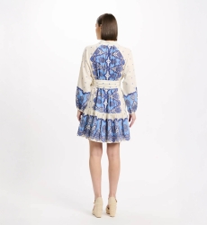 Dress Danae Short Dress With Long Sleeves and matching belt, 100% cotton printed - Miss June Paris - 6