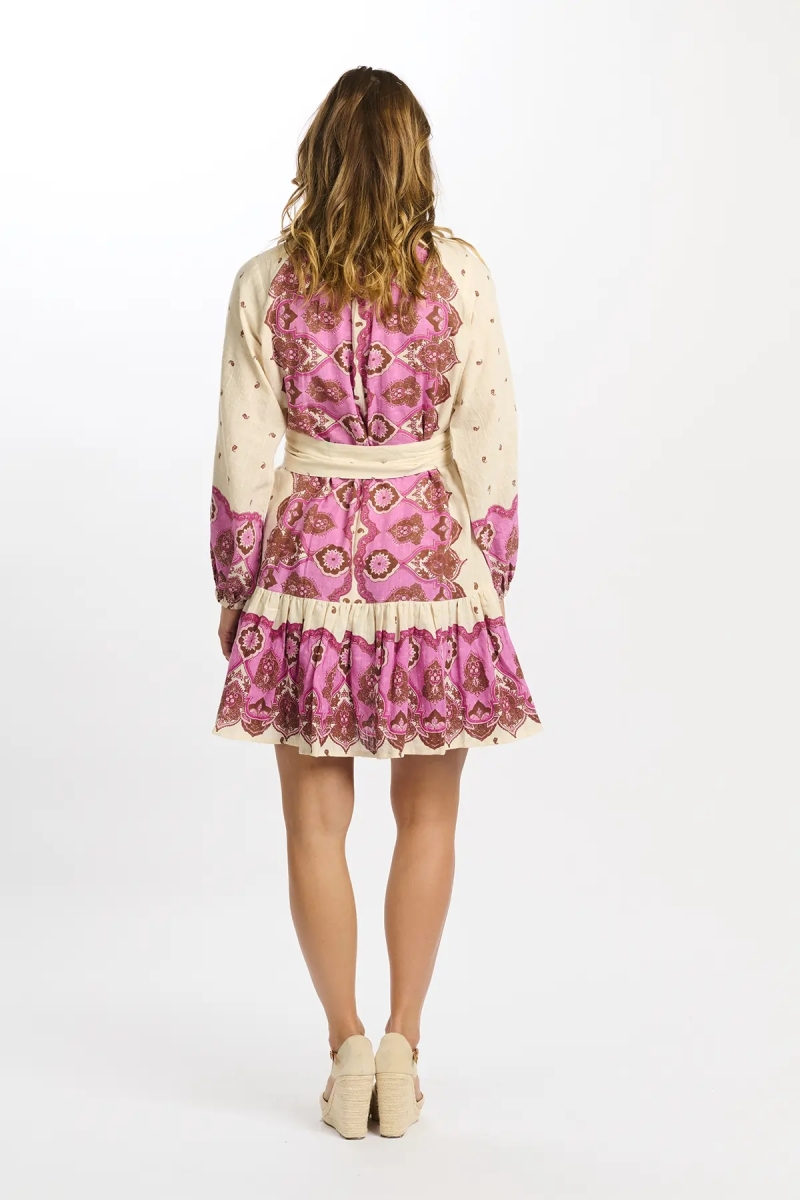 Vestido Danae – Vestido curto de mangas compridas com cinto a condizer, 100% algodão estampado – Miss June Paris - 10