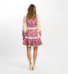 Vestido Danae – Vestido curto de mangas compridas com cinto a condizer, 100% algodão estampado – Miss June Paris - 10
