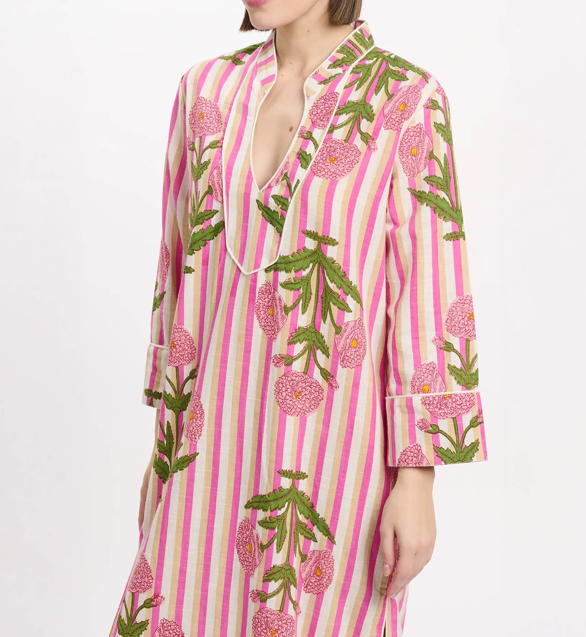 Dress Charly Long Sleeve Dress, 100% cotton slub printed - Miss June Paris - 3
